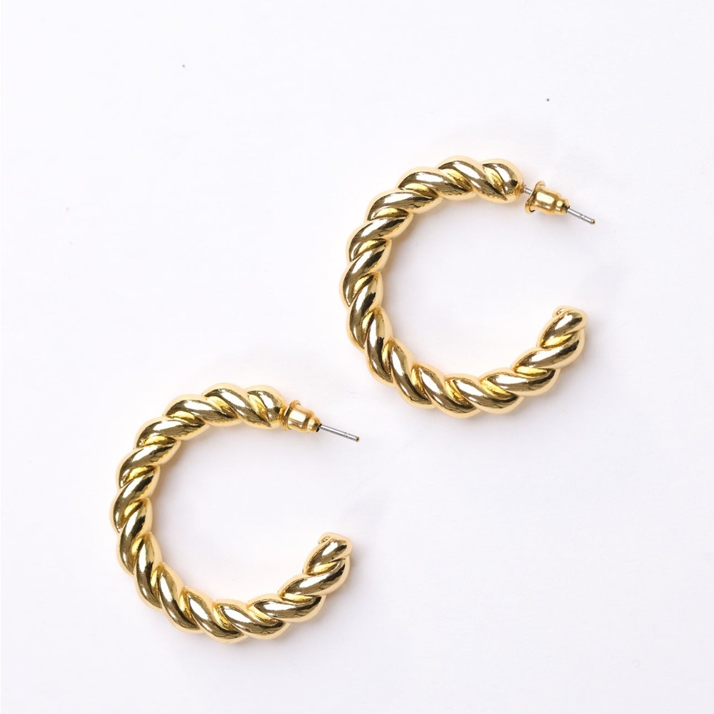 New Chunky 18k Gold Plated Sterling Silver Twisted Push Back Lux Hoop Earrings - Picture 17 of 17